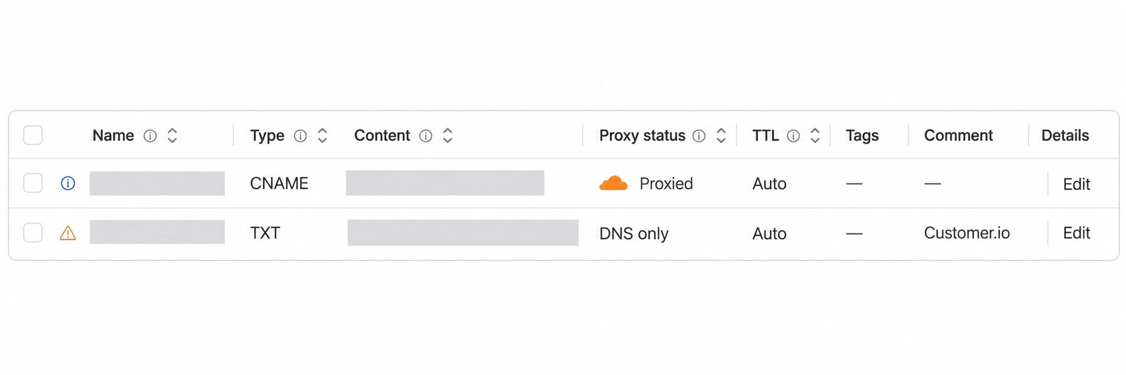 Cloudflare DNS showing the DKIM record and its proxy status